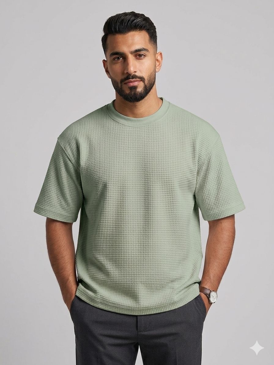 Men's Waffle T-Shirt, Premium Summer Fabric - Light Green | Talla