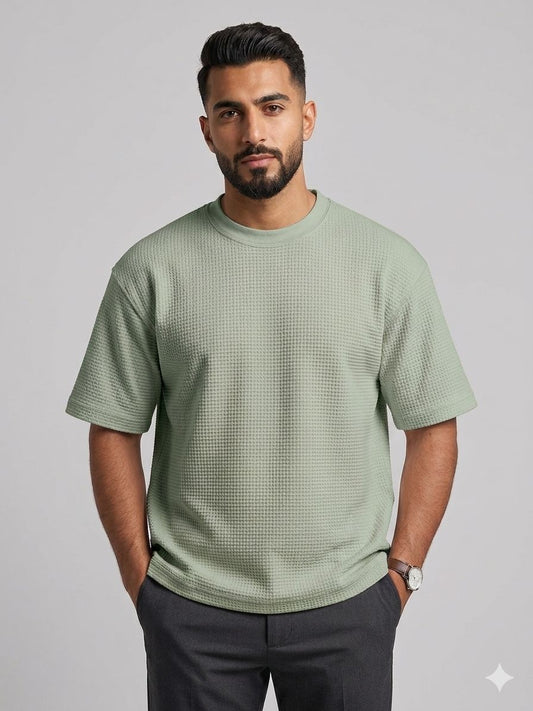 Men's Waffle T-Shirt, Premium Summer Fabric - Light Green | Talla