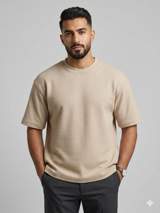 Men's Waffle T-Shirt, Distinctive Summer Fabric - Beige | Talla