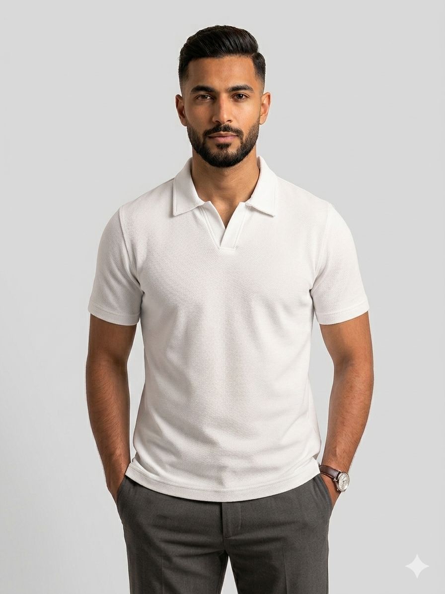 Men's Polo T-Shirt with Stylish V-Neck - White | Talla